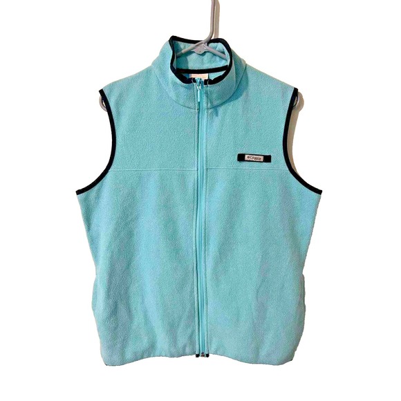 Columbia‎ Sportswear PFG Women Blue Vest Front Zip L Outdoor Hiking Warm Cozy - Picture 1 of 7